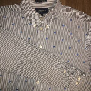 Hathaway Button Up Shirt Adult Large Blue White Long Sleeve Cotton Casual Men
